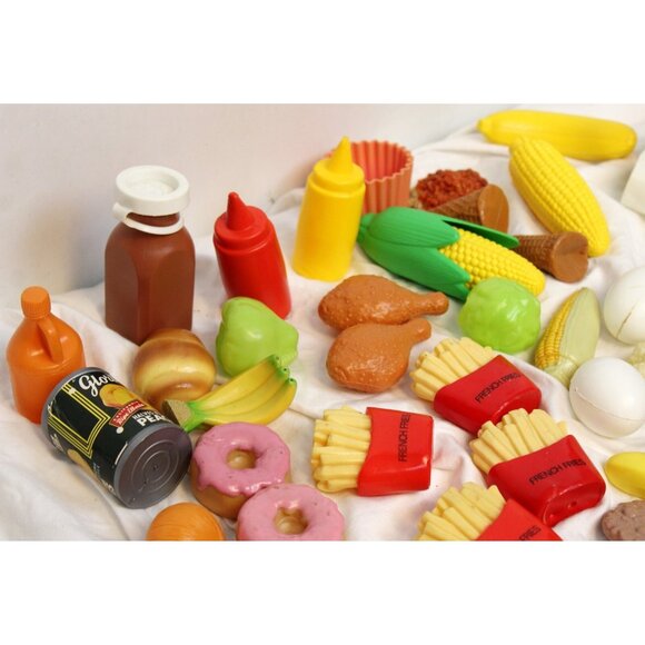 Plastic Play Food Lot Kitchen Fries Pizza Cutter Waffle Hot Dog Hamburger Fruit - Picture 15 of 16